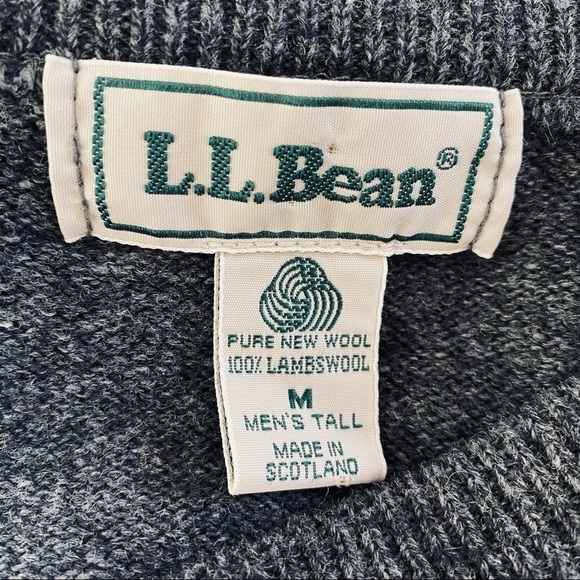L.L. BEAN * Vintage Mens Argyle V-Neck Wool Charcoal Gray Sweater Size M Tall - Picture 7 of 7